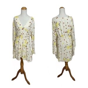 Free People Date Night Mini Dress in Sunshine Combo Floral Button Up